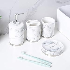 Marble Bathroom Accessory Set – 4-Piece