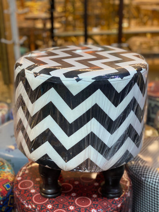 Modern Black & White Chevron Pattern Stool 2 Pcs Set