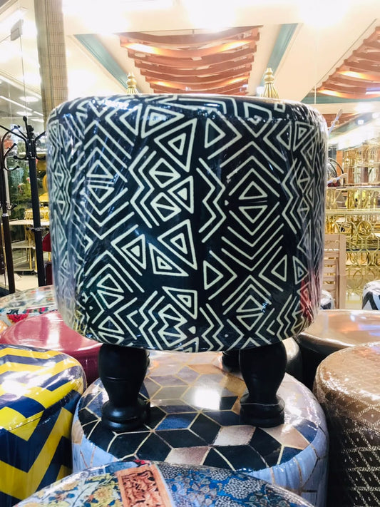 Luxury Black & Gold Geometric Pattern Stool 2 pc Set