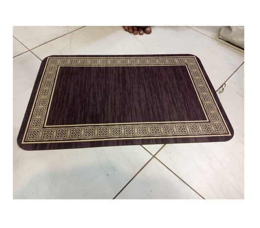 Dark Brown Floor Mat with Intricate Golden Border