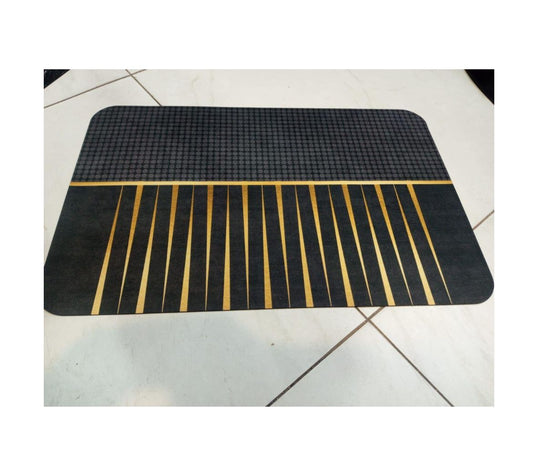 Black and Gold Floor Mat with Geometric Design