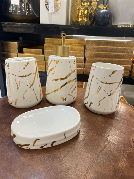 Elegant White Marble Bathroom Accessories with Gold Accents