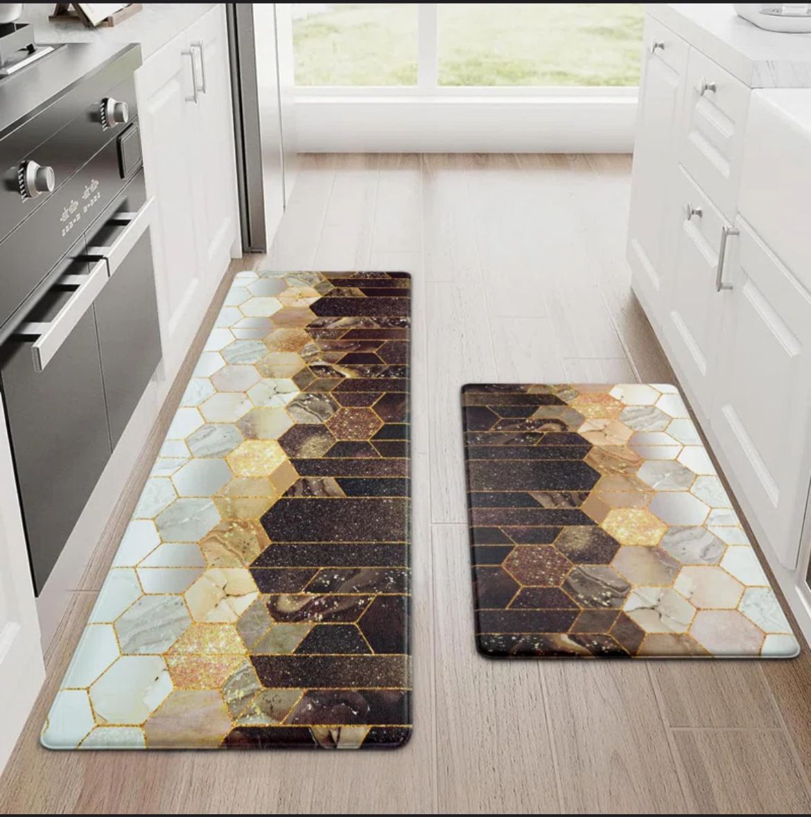 Marble-Inspired 2-Piece Kitchen Rug Set