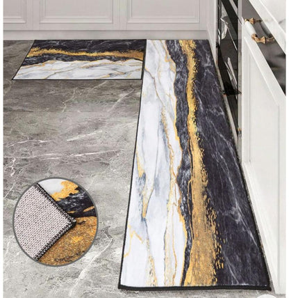 Marble-Design Mat  – Elegant Black, White & Gold Accent