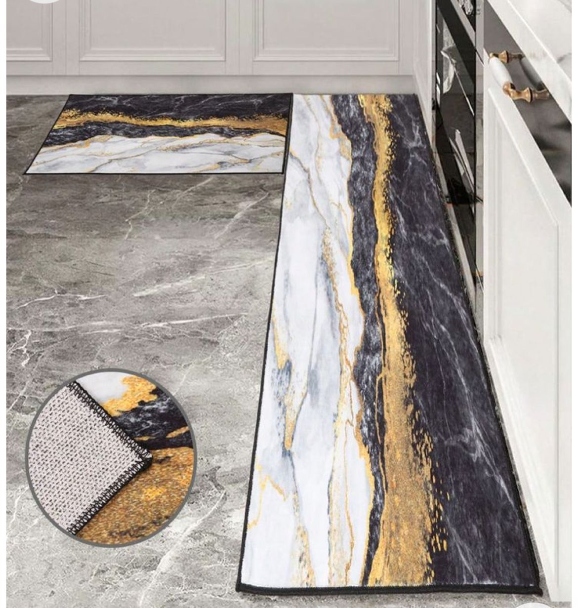 Marble-Inspired 2-Piece Kitchen Rug Set